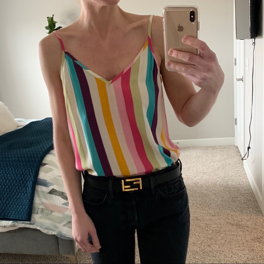 Aqua Rainbow Stripe Tank Size Small Pink Multi